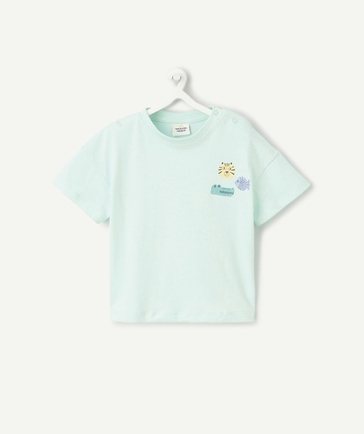 New collection Tao Categories - short-sleeved baby boy t-shirt in pastel blue organic cotton with animal motif