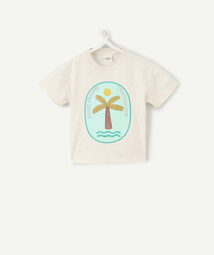 New collection Tao Categories - short-sleeved baby boy t-shirt in grey organic cotton with palm tree motif