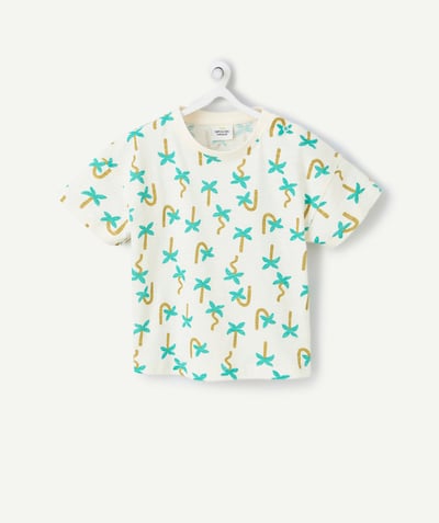 ECODESIGN Kategorie TAO - Koszulka chłopięca z krótkim rękawem z bawełny organicznej z nadrukiem w palmy (ecru)