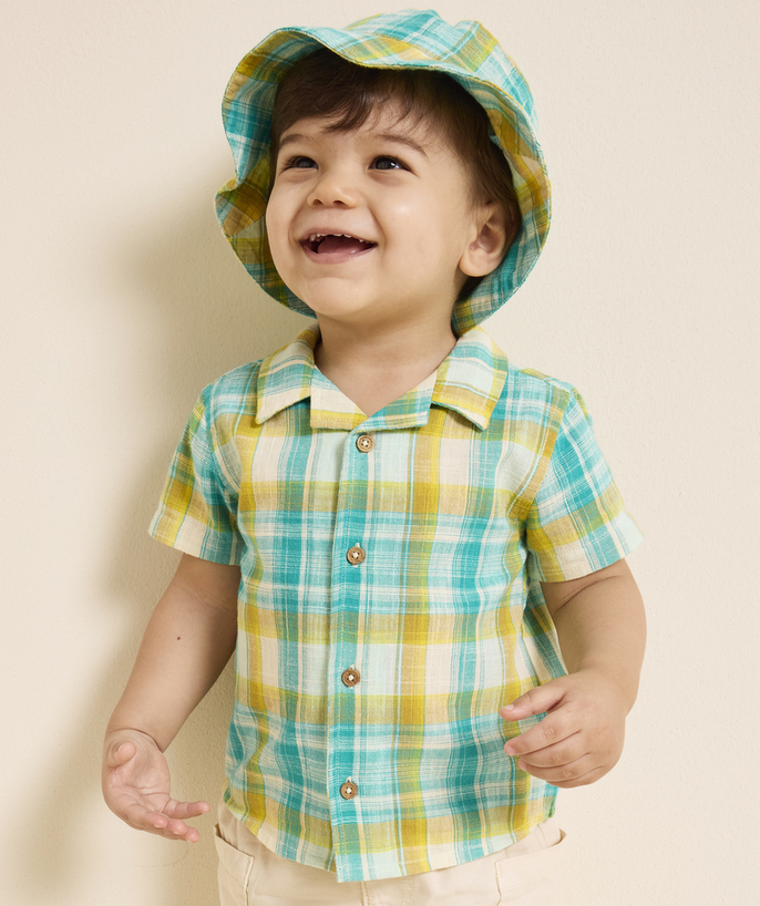 Hemd - polo Tao Categorieën - geruit overhemd met bob voor babyjongens