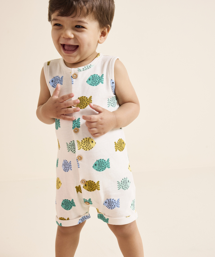 New collection Tao Categories - baby boy combishort in fish print organic cotton