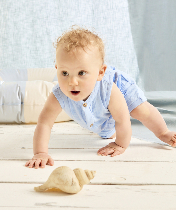 Bebé niño Categorías TAO - pantalón corto de bebé niño de gasa azul de algodón orgánico