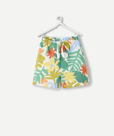 Bermudas - pantalones cortos Categorías TAO - Bermudas rectas de niño en algodón orgánico con estampado de follaje de colores