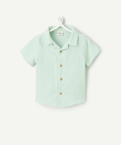 Mały chłopiec Kategorie TAO - Koszulka z krótkim rękawem z gazy z bawełny organicznej w kolorze wodnej zieleni