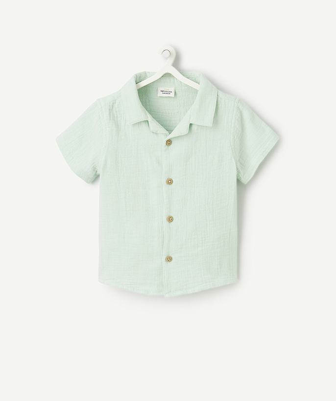 Baby boy Tao Categories - short-sleeved shirt in water-green organic cotton gauze