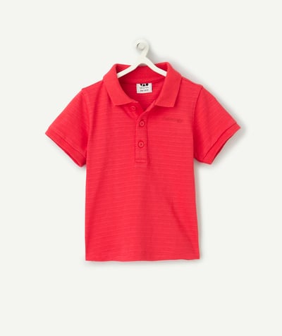 NOWOŚCI Kategorie TAO - Czerwona bawełniana chłopięca koszulka polo z krótkim rękawem
