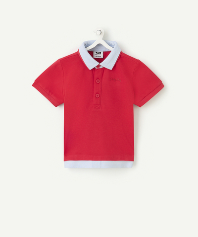 Koszule i koszulki Polo Kategorie TAO - Chłopięca koszulka polo z krótkim rękawem z czerwonej i niebieskiej bawełny organicznej