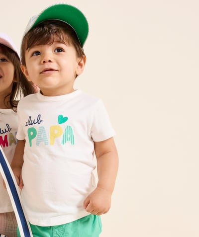 Fête des pères Fête des mères Categories Tao - t-shirt bébé garçon en coton bio blanc message club papa