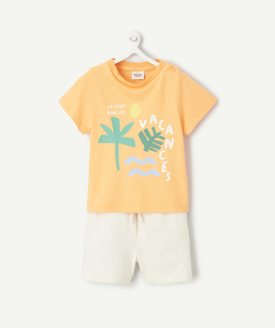 Nouvelle collection Categories Tao - ensemble bébé garçon beige et orange fluo thème vacances