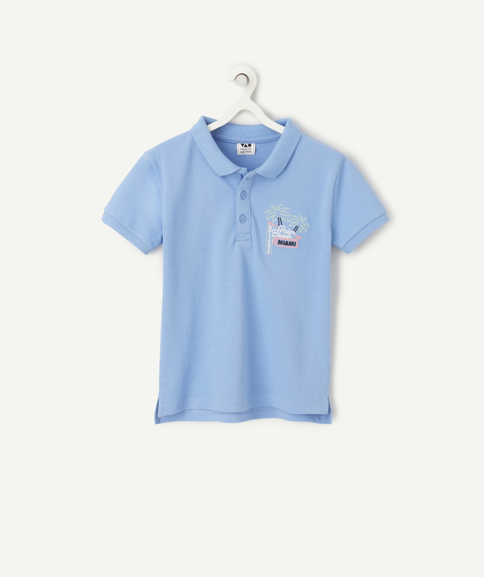 Chłopiec Kategorie TAO - chłopięca niebieska koszulka polo z krótkim rękawem i wzorem Miami