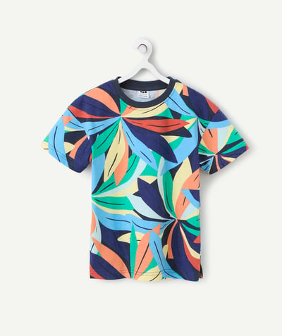 T-shirt Tao Categories - boy's short-sleeved t-shirt in tropical-print organic cotton