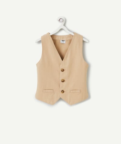 Clothing Tao Categories - beige boy's sleeveless jacket with buttons
