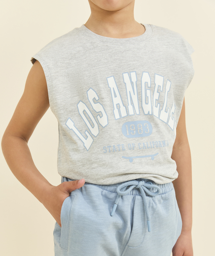 Garçon Categories Tao - t-shirt sans manches garçon en coton bio gris motif campus