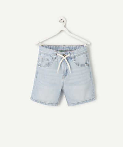 Bermudas - pantalones cortos Categorías TAO - pantalón corto recto de niño en tejido vaquero de bajo impacto azul cielo con cordones de ajuste