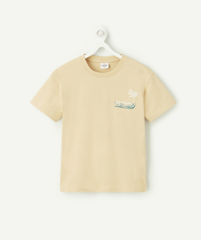 NOWOŚCI Kategorie TAO - Koszulka chłopięca z beżowej bawełny organicznej z palmami i wiadomościami z Florydy