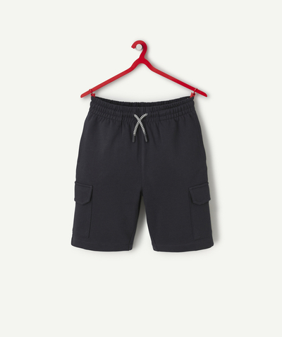 Teen boy Tao Categories - navy blue organic cotton boy's cargo shorts