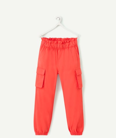 NOWOŚCI Kategorie TAO - Spodnie cargo dla dziewczynek z czerwonej bawełny organicznej