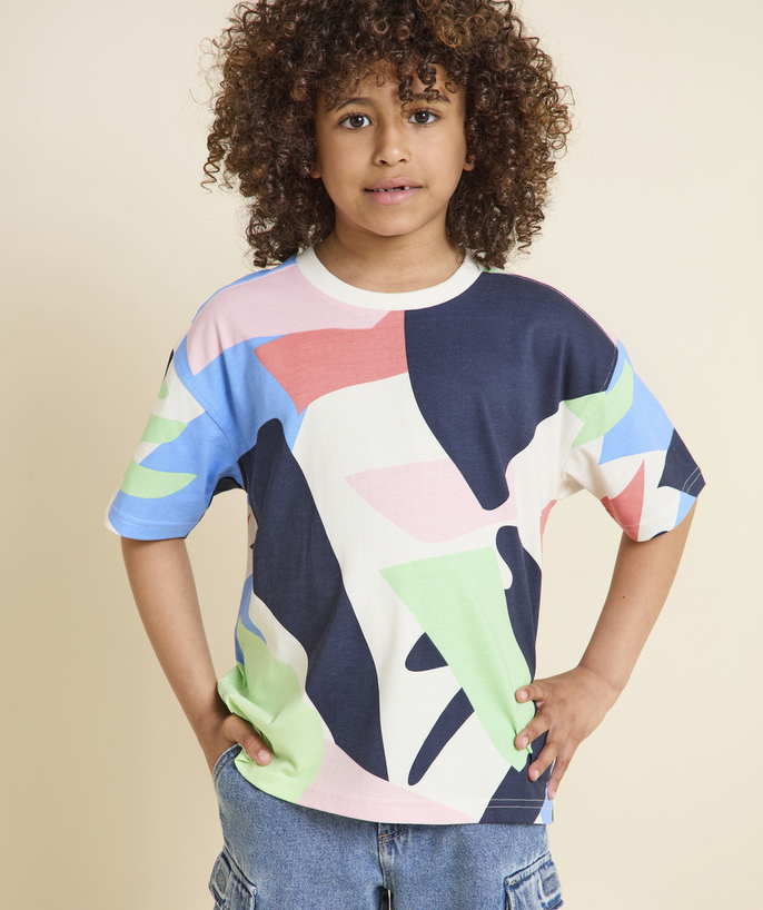 Clothing Tao Categories - boy's short-sleeved t-shirt in organic cotton with Hawaiian print