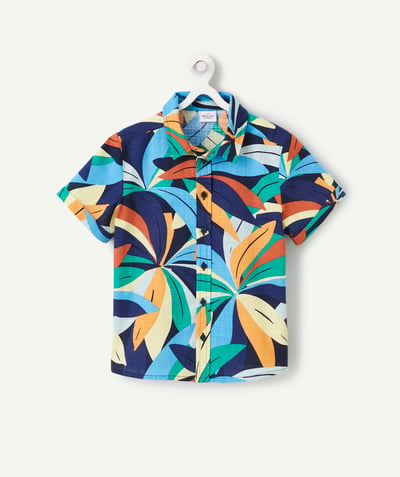 Koszule - Koszulki Polo Kategorie TAO - Koszulka chłopięca z bawełny organicznej z nadrukiem egzotycznych liści