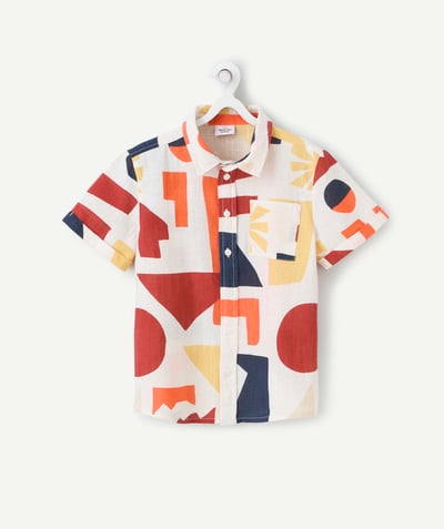 Jongen Tao Categorieën - Jongenshemd met korte mouwen van biologisch katoen met kleurrijke geometrische print