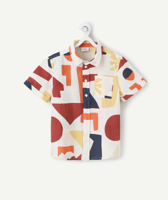 NOWOŚCI Kategorie TAO - Chłopięca koszulka z krótkim rękawem z bawełny organicznej z kolorowym geometrycznym nadrukiem