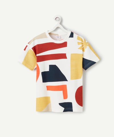 Enfant Categories Tao - t-shirt garçon en coton bio blanc imprimé géométrique coloré