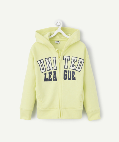 New collection Tao Categories - boy's zip-up hoodie in acid yellow organic cotton