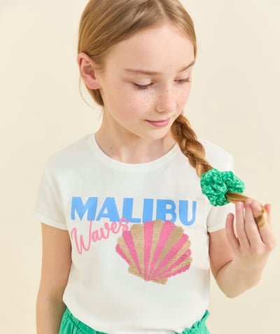 Fille Categories Tao - t-shirt manches courtes fille en coton bio blanc motif malibu
