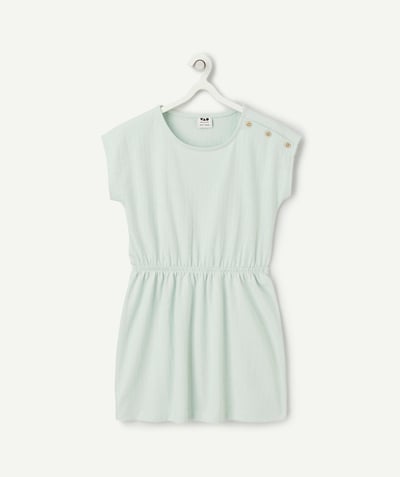 Dress Tao Categories - girl's short-sleeved dress in pale green organic cotton