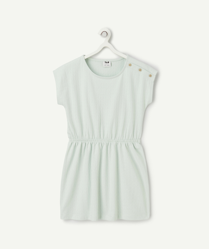 Girl Tao Categories - girl's short-sleeved dress in pale green organic cotton