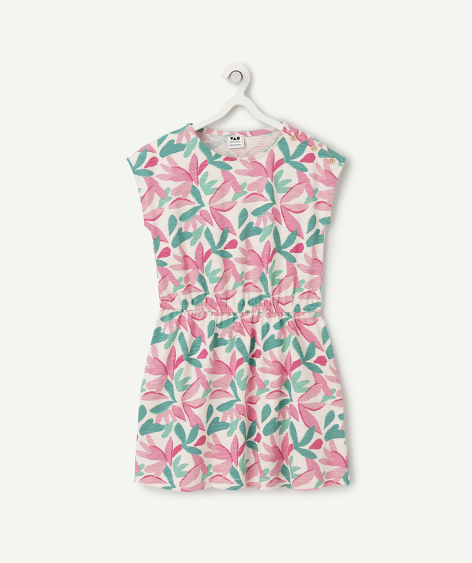 Girl Tao Categories - organic cotton girl's short-sleeved dress with colorful flower print