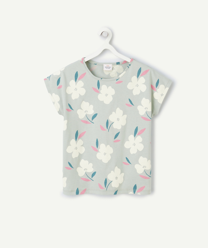 BÁSICOS Categorías TAO - camiseta de niña de algodón orgánico verde con estampado de flores