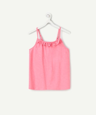 T-shirt - undershirt Tao Categories - girl's pink organic cotton tank top with ruffles