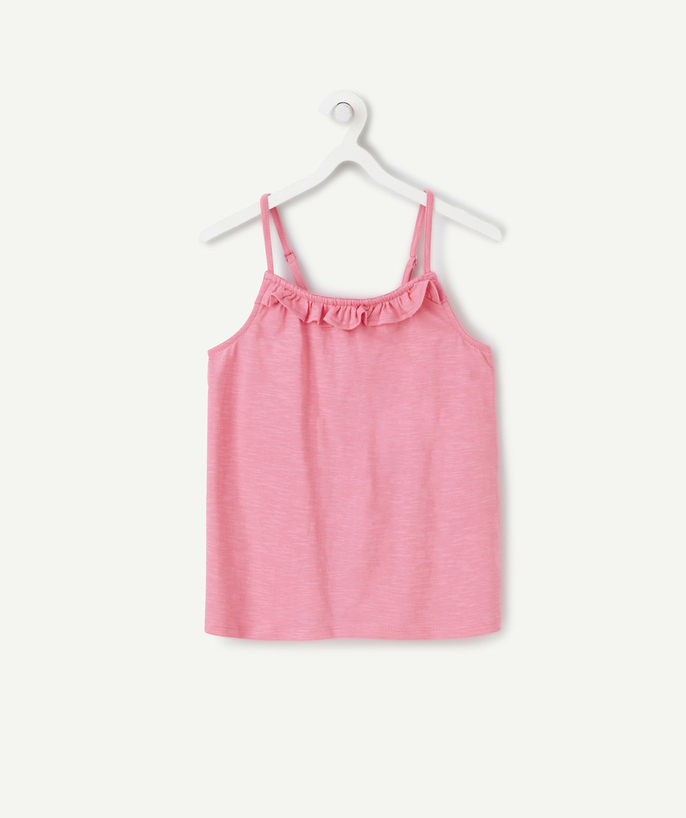 Girl Tao Categories - girl's pink organic cotton tank top with ruffles