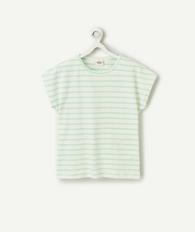 New collection Tao Categories - short-sleeved t-shirt for girls in organic cotton with green stripes
