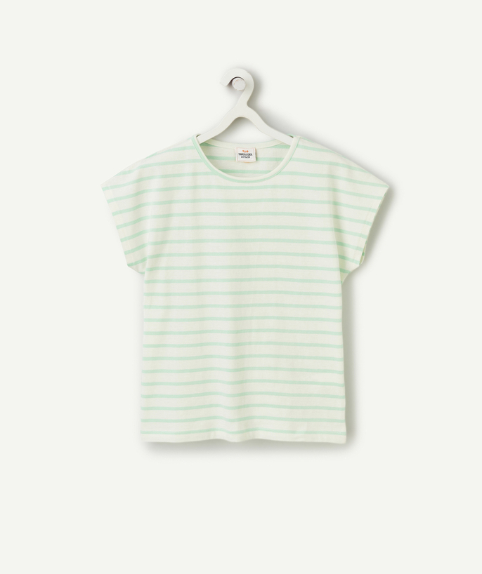 Meisje Tao Categorieën - T-shirt met korte mouwen voor meisjes in biologisch katoen met groene strepen