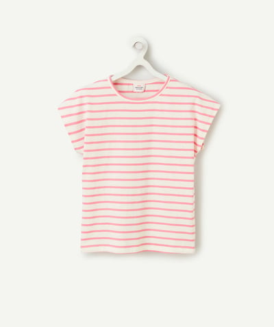 New collection Tao Categories - organic cotton girl's short-sleeved t-shirt with pink stripes