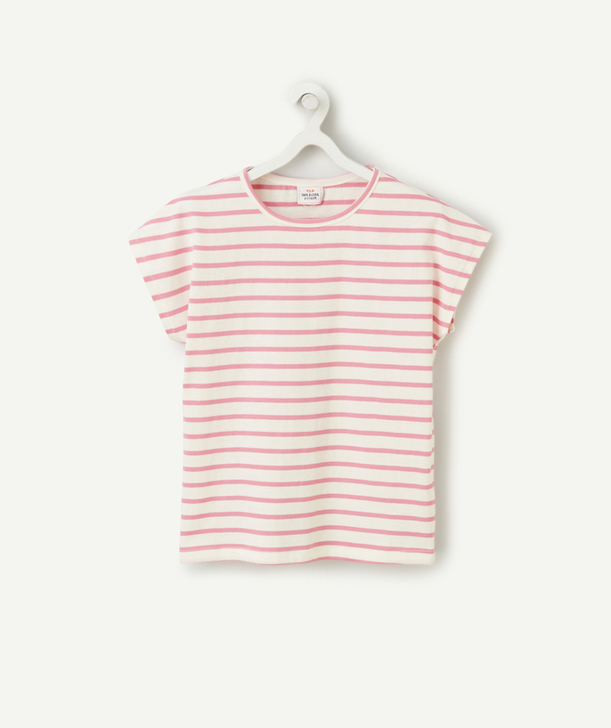 T-shirt - onderhemd Tao Categorieën - T-shirt met korte mouwen en roze strepen van biologisch katoen voor meisjes