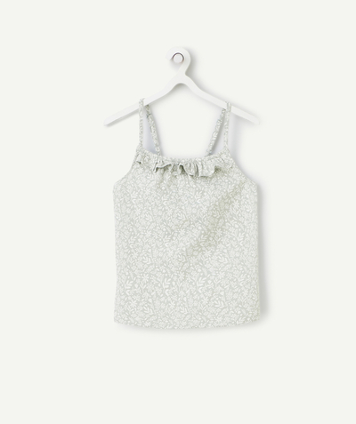 T-shirt - undershirt Tao Categories - girl's green organic cotton tank top with flower print
