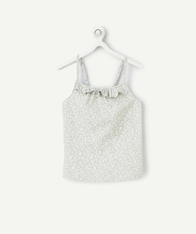 Girl Tao Categories - girl's green organic cotton tank top with flower print