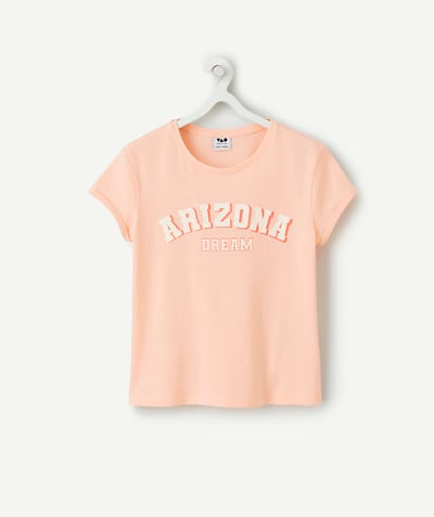 Basiques Categories Tao - t-shirt manches courtes fille en coton bio rose message arizona