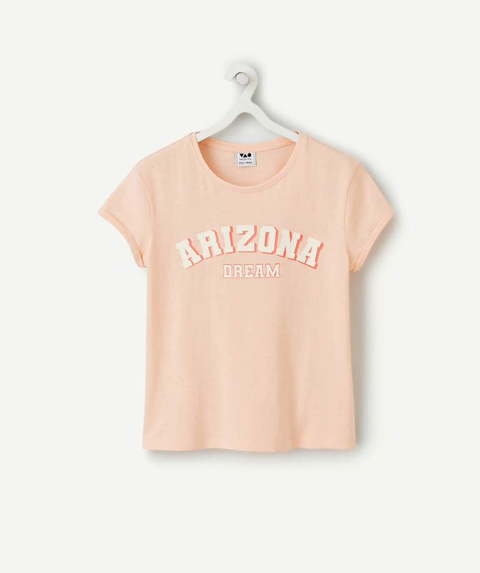 Nieuwe collectie Tao Categorieën - t-shirt manches courtes fille en coton bio rose boodschap arizona