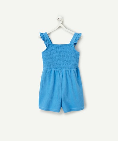 Jumpsuits - Dungarees Tao Categories - blue girl's short-suit with back opening and ruffled straps