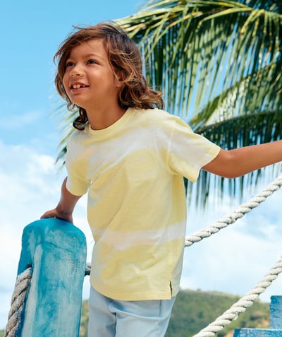 Boy Tao Categories - short-sleeved t-shirt in pastel yellow and white organic cotton tie and die