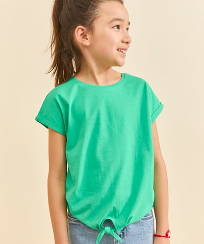 Girl Tao Categories - short-sleeved t-shirt for girls in green organic cotton with bow
