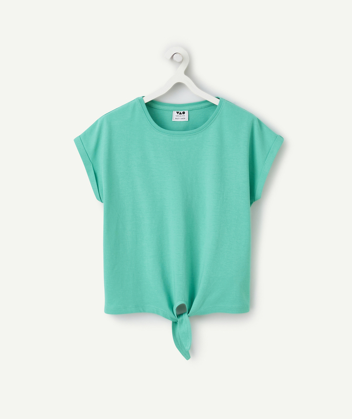 Meisje Tao Categorieën - groen biologisch katoenen meisjes-T-shirt met korte mouwen en strik