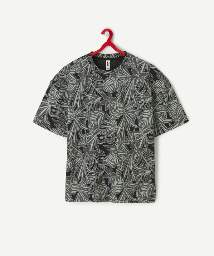 T-shirt, hemd , polo Tao Categorieën - T-shirt voor jongens in grijs biokatoen met bladprint