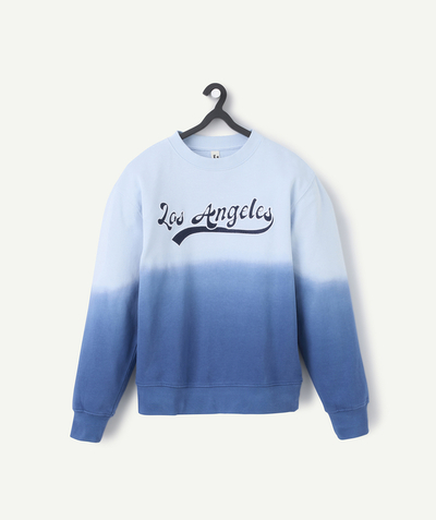 Pullover, sweatshirt, cardigan Tao Categories - boy's long-sleeved deep and dye sweatshirt in light blue and navy blue organic cotton