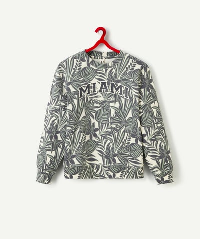 Bluzy Kategorie TAO - Chłopięca bluza z bawełny organicznej z zielono-szarym nadrukiem w liście