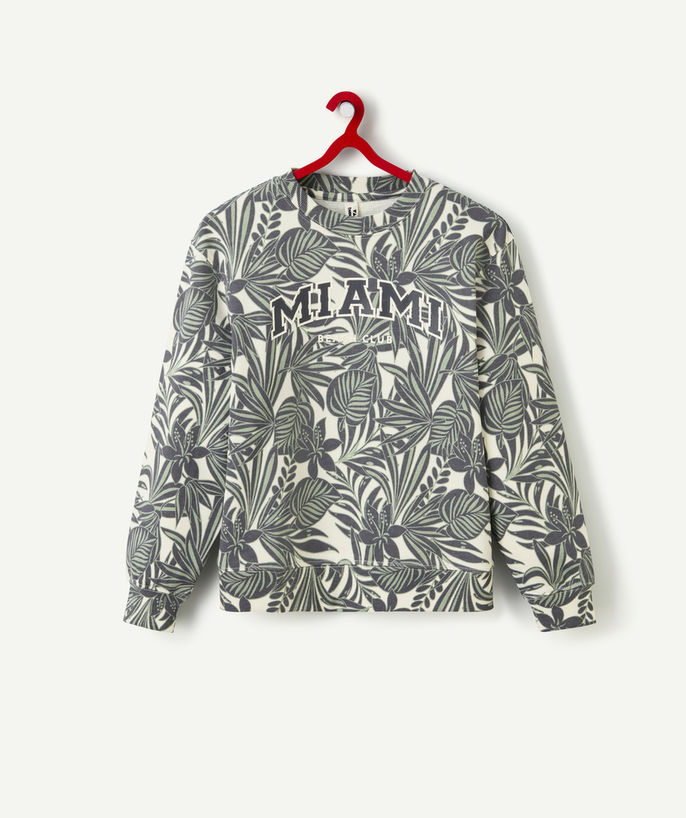 Teen boy Tao Categories - boy's organic cotton sweatshirt with green and grey foliage print